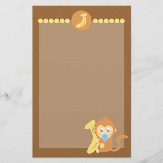 Papelaria Bebê Macaco de Desenho Animado Fofo com Banana (Frente)