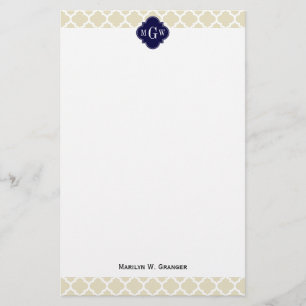 Papelaria Beige, White Moroccan #5 Navy 3 Initial Monogram