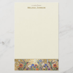 Papelaria Beija-flor Estilo Klimt Nome Personalizado Customi