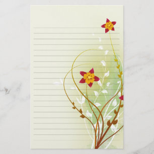 Papelaria belas flores vermelhas em papel verde macio alinha