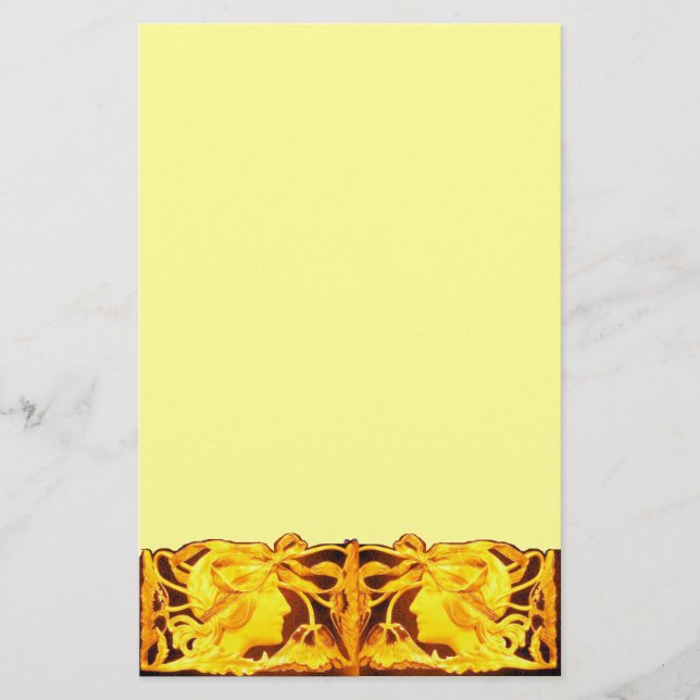 PAPELARIA BELEZA ELEGANTE/MADEIRA COM ARCO AMARELO E FLORES (Frente)