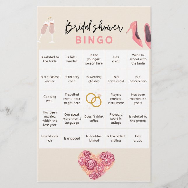Papelaria Bingo de Chuveiro de Noiva (Frente)