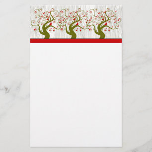 Papelaria Bird Swirl Tree Musical Red Green Stationery