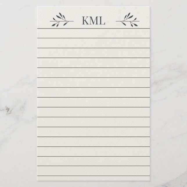 Papelaria Bloco de Notas Personalizado com Monograma de Folh (Frente)