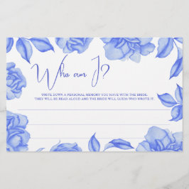 Papelaria Blue Floral Bridal shower Who am I game