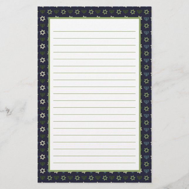 Papelaria Blue Green Menorah e Star of David Pattern (Frente)
