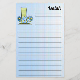 Papelaria Blue Inch Worm Mongram - Letra I Gingham Lined