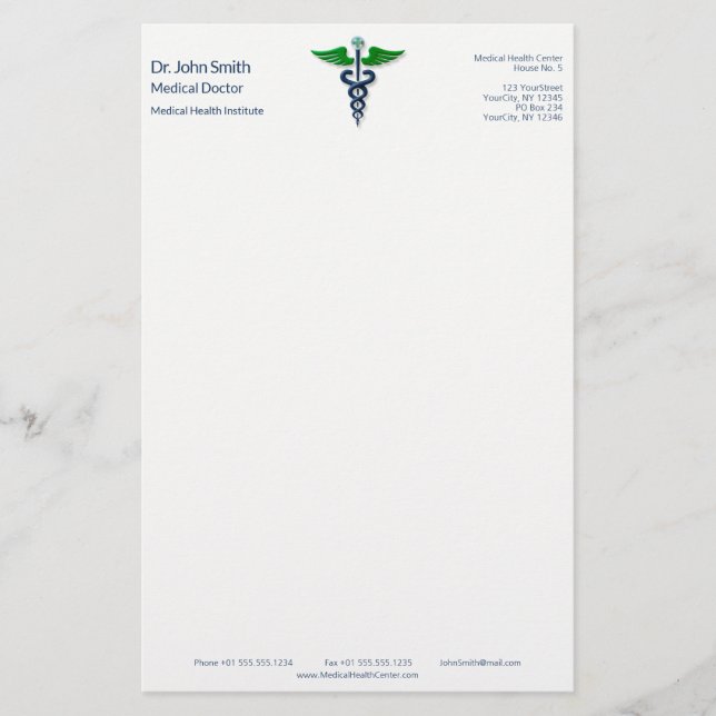 Papelaria Blue Medical Caduceus Na moda Green Wings Cross (Frente)