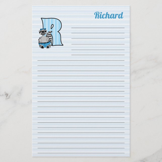 Papelaria Blue Raccoon Mongram - Letra R com Nome Vinculado (Frente)