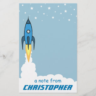 Papelaria Blue Rocket Ship Outer Space Kids (Crianças espaci