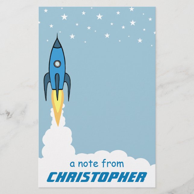 Papelaria Blue Rocket Ship Outer Space Kids (Crianças espaci (Frente)