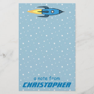 Papelaria Blue Rocket Ship Outer Space Kids Personalizados B