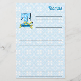 Papelaria Blue Turtle Mongram - Letra T com Nome Vinculado