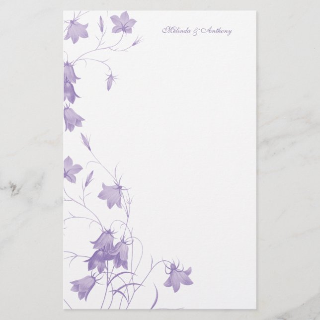 Papelaria Bluebells - Papel de carta roxo 5.5 x 8.5 (Frente)
