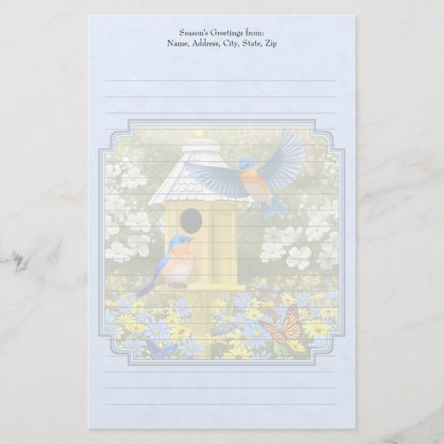 Papelaria Bluebird e Hexagon Birdhouse Blue (Frente)
