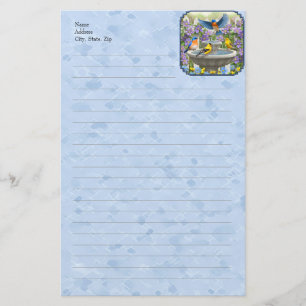Papelaria Bluebird Goldfinches Flor Garden Fountain Blue