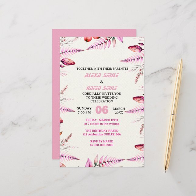 Papelaria Blush Pink  Elegant Gold Wedding Invitation , Whit (Frente/Verso In Situ)