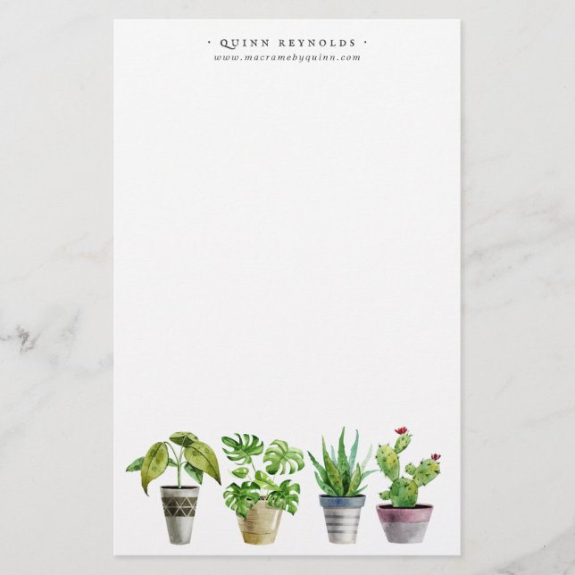 Papelaria Boho Watercolor — Planta Potente | Monograma Stati (Frente)