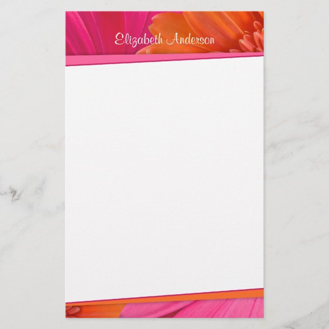 Papelaria Bold Orange Pink Gerbera Daisy Stationery (Frente)