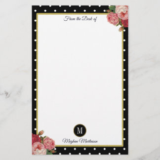 Papelaria Bolinhas Florais Black Vintage Nome do Monograma