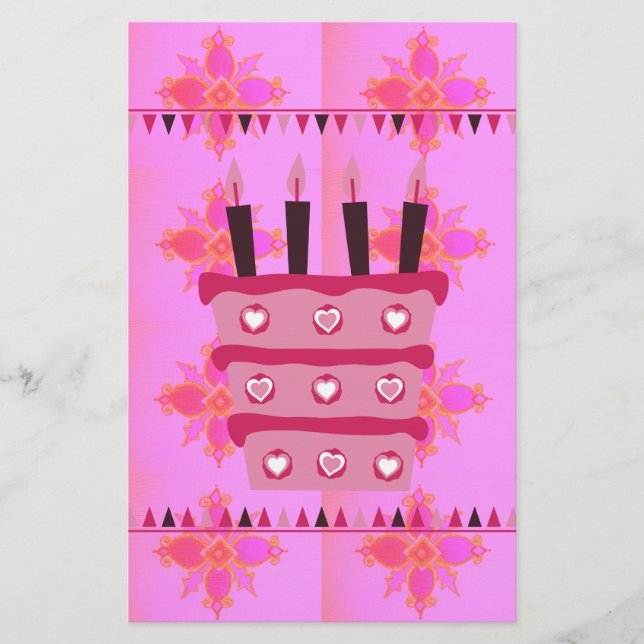 Papelaria Bolo Floral de Aniversário para a Impressão de Art (Frente)