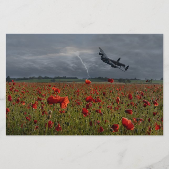 Papelaria Bombardeiro Lancaster Sobre Um Campo De Pipoca (Frente)