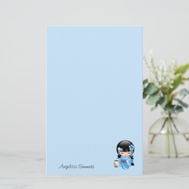 Papelaria Boneca de inverno Kokeshi - Garota Geisha Bonita d (Em pé/Frente)