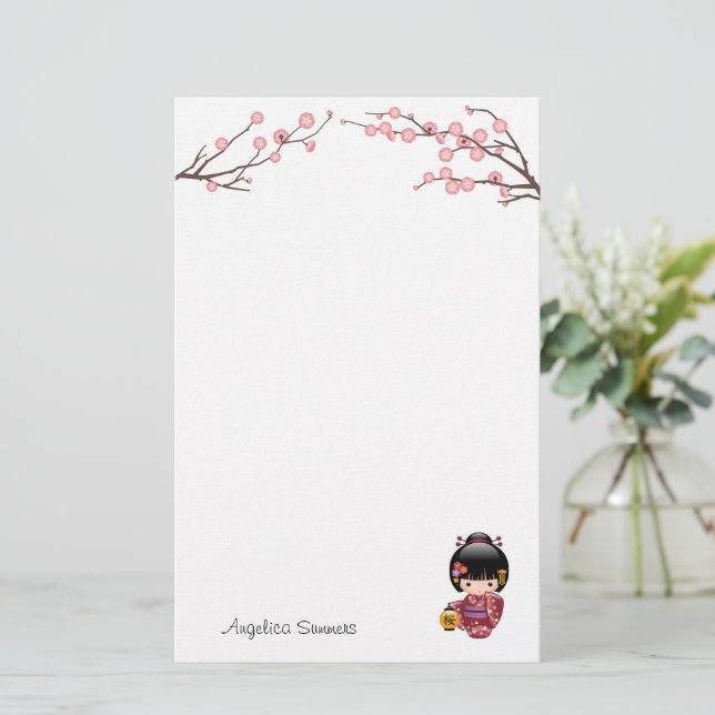 Papelaria Boneca Sakura Kokeshi - Garota Kimono Geisha (Em pé/Frente)