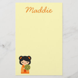 Papelaria Bonecas japonesas de laranja-branca Kokeshi