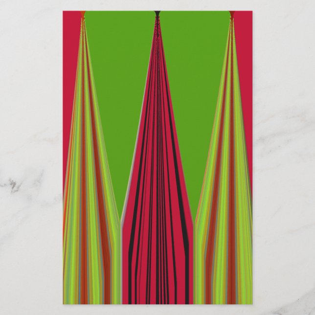 Papelaria Bonita design de arte fractal verde-amarela vermel (Frente)