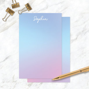 Papelaria Bonito Azul Roxo Ombré Personalizado com Nome