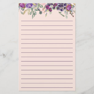 Papelaria Bonito Cor de Água Rosa Púrpura Floral Linhada