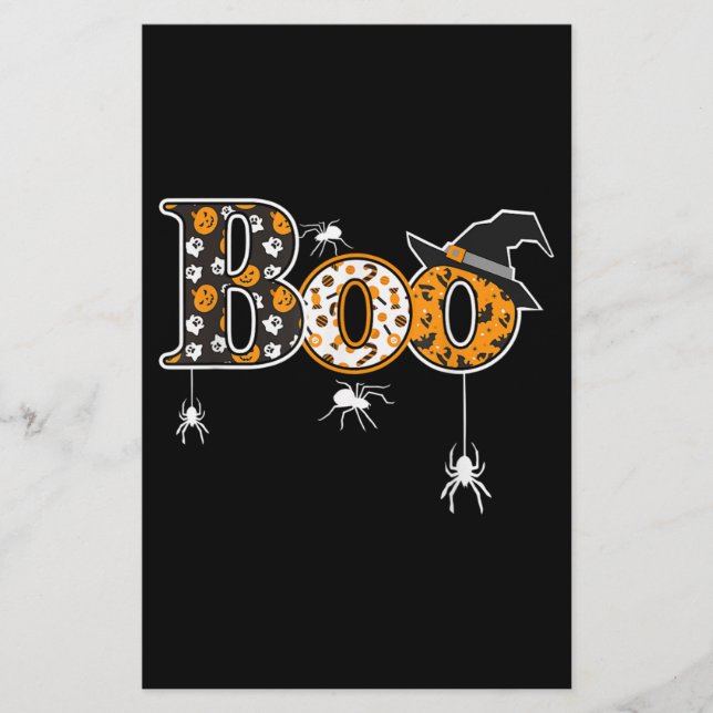 Papelaria Boo Com Aranhas E Halloween De Bruxas (Frente)
