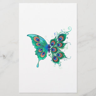 Papelaria Borboleta com Penas de Pavão Verde