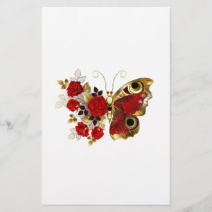 Papelaria Borboleta de flor vermelha com rosas vermelhas