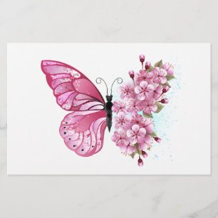 Papelaria Borboleta Flor com Sakura Rosa