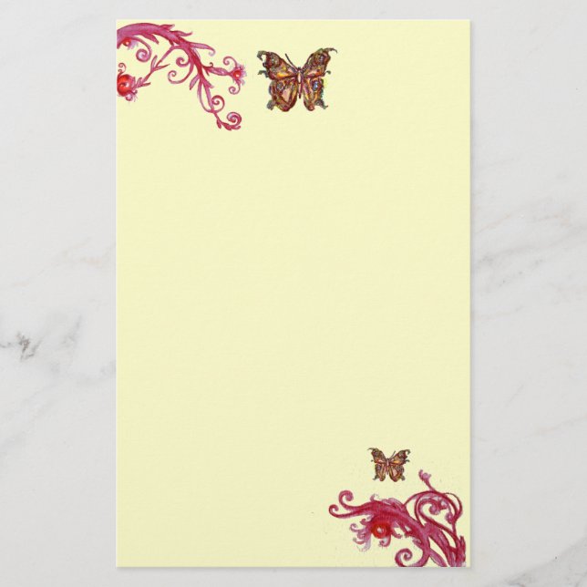 Papelaria BORBOLETA, rosa vermelho creme (Frente)