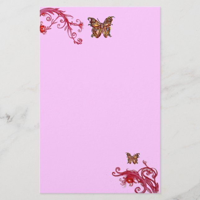 Papelaria BORBOLETA, violeta rosa vermelha (Frente)