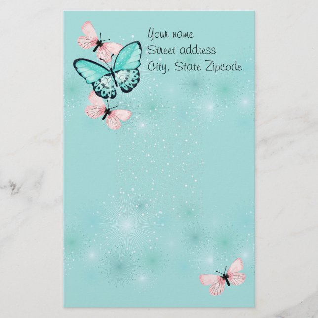 Papelaria Borboletas delicados personalizadas (Frente)