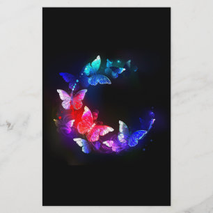 Papelaria Borboletas Neon Night brilhantes sobre fundo preto