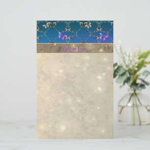 Papelaria Borboletas Rosa azuis com Papel de Carta