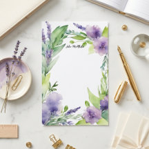Borda Botânica Floral Lavanda Roxa Aquarela
