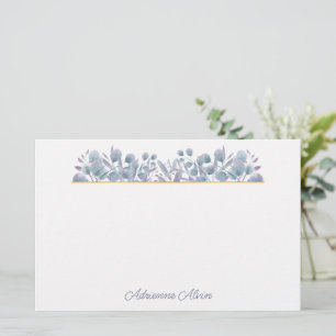 Papelaria Borda de Aquarela de Lavanda e Eucalipto