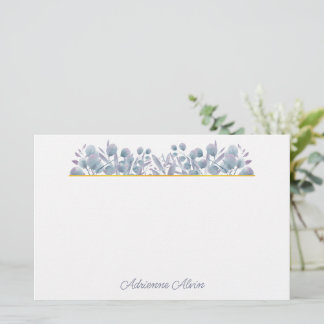 Papelaria Borda de Aquarela de Lavanda e Eucalipto
