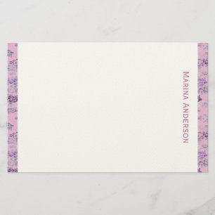 Papelaria Borda Floral Rosa Estilosa Nome Personalizado