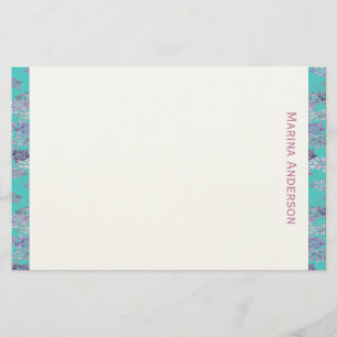 Papelaria Borda floral turquesa elegante Nome Personalizado