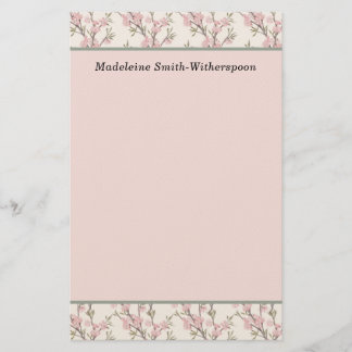 Papelaria Botões de Rosa Rosa Delicada Monograma Nome
