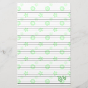 Papelaria Branco com Monograma de Papel de Carta Floral Verd