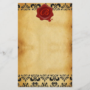 PAPELARIA BROWN PARCHK DAMASK, RED WAX SEAL MONOGRAMA