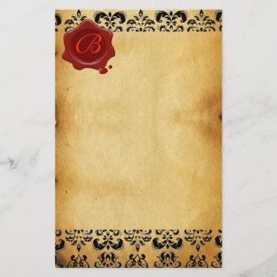 PAPELARIA BROWN PARCHK DAMASK, RED WAX SEAL MONOGRAMA